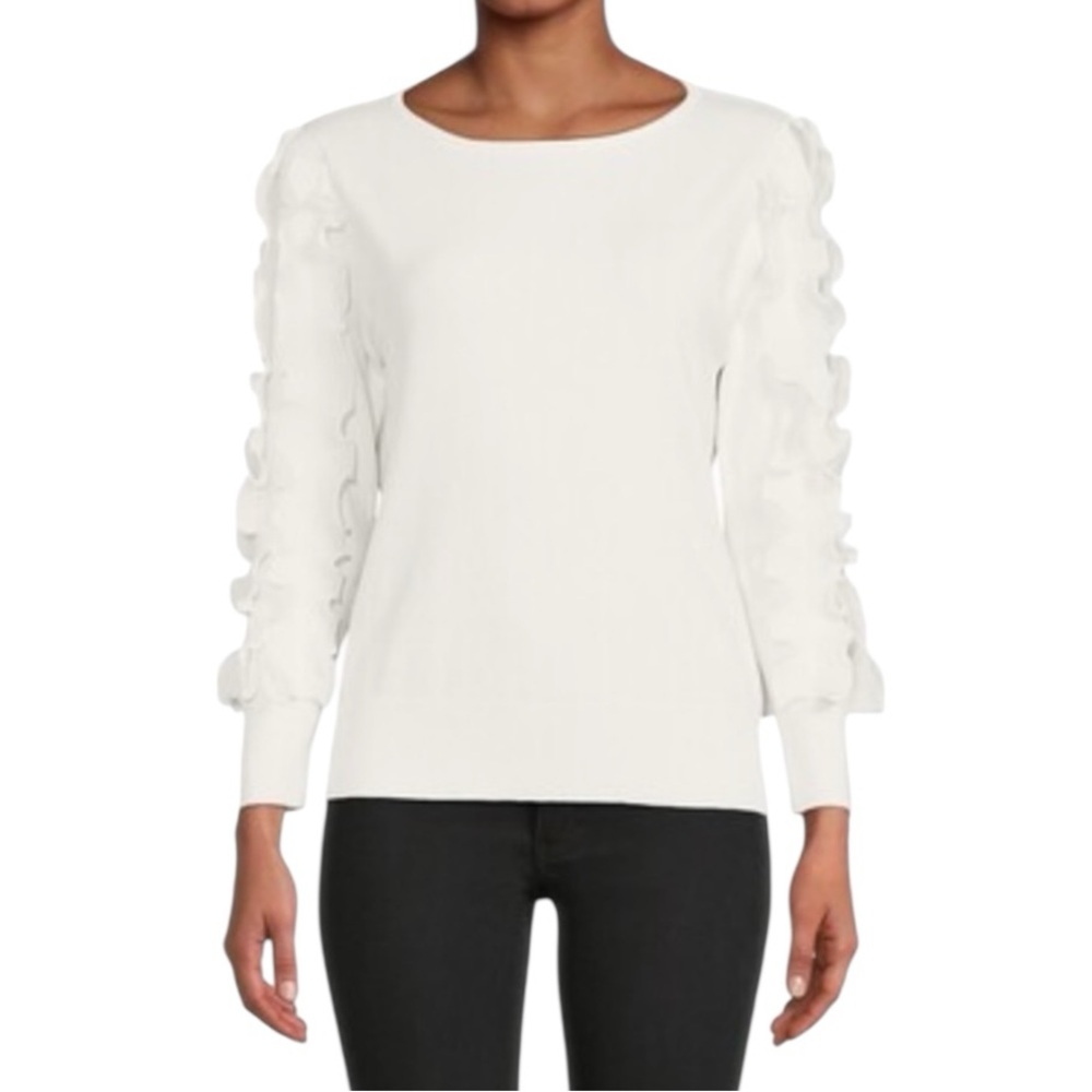 Sioni Milano White Fringe Sleeve Sweater Women’s Size L